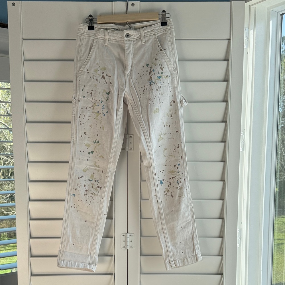 Pilcro Artistic Splatter Straight Leg Jeans - Cream